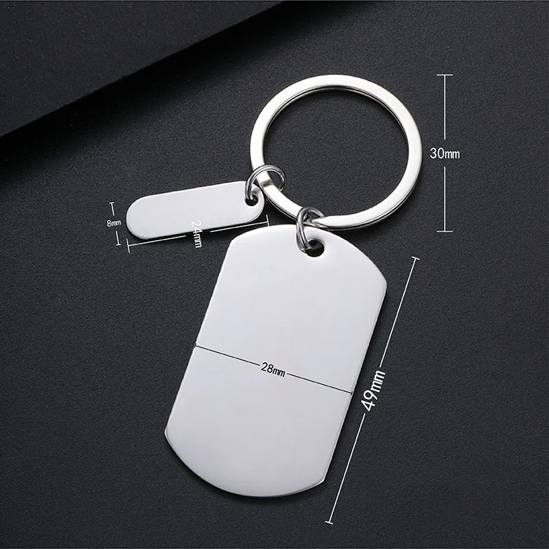 Stainless Steel Dogtag Keychain Blank To Record Metal Military Tag Key Chain Mirror Polished Wholesale 10pcs