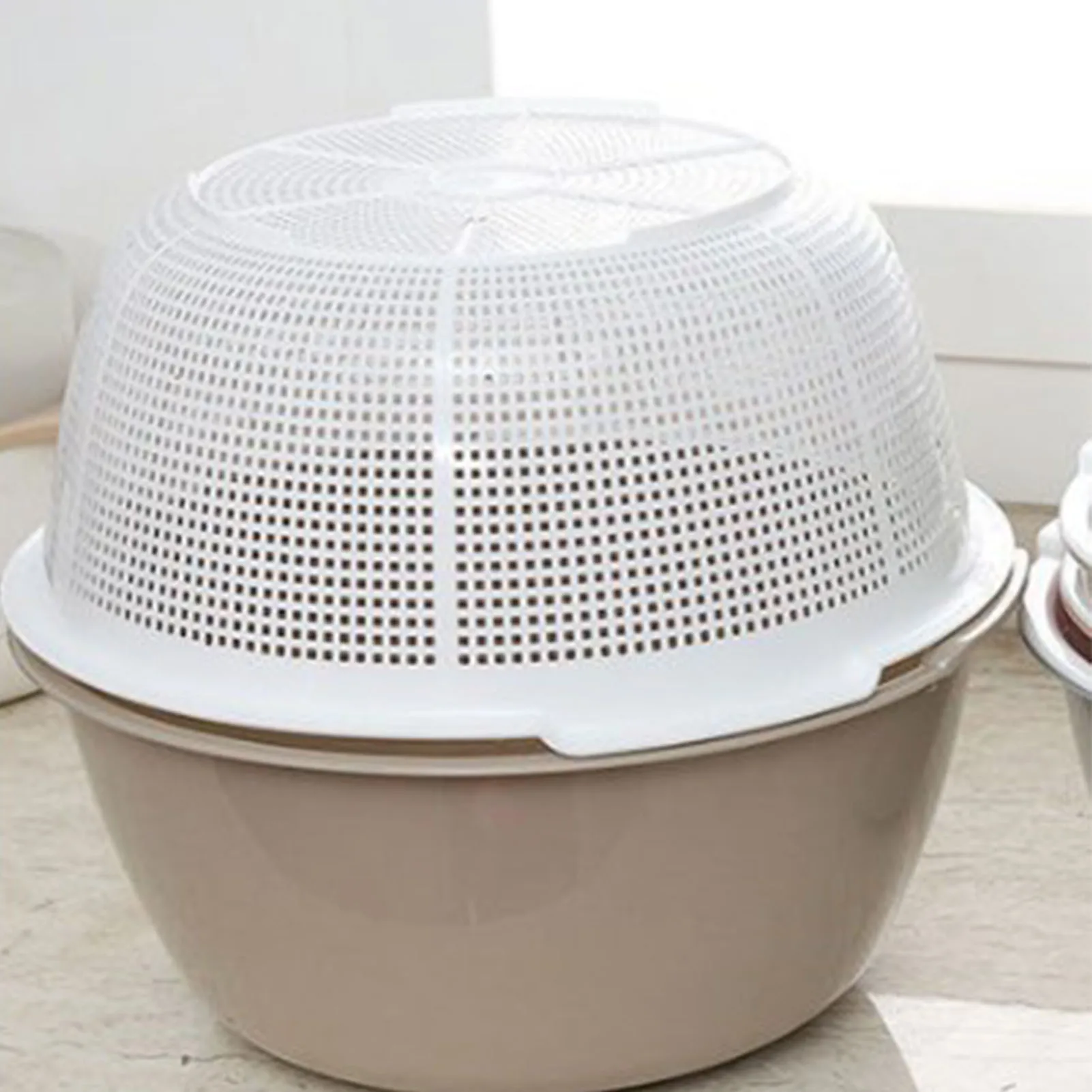 Thickened Double Layer Plastic Drainage Basket Multi Use Fruit Vegetable Colander for Kitchen Counter Dining Table