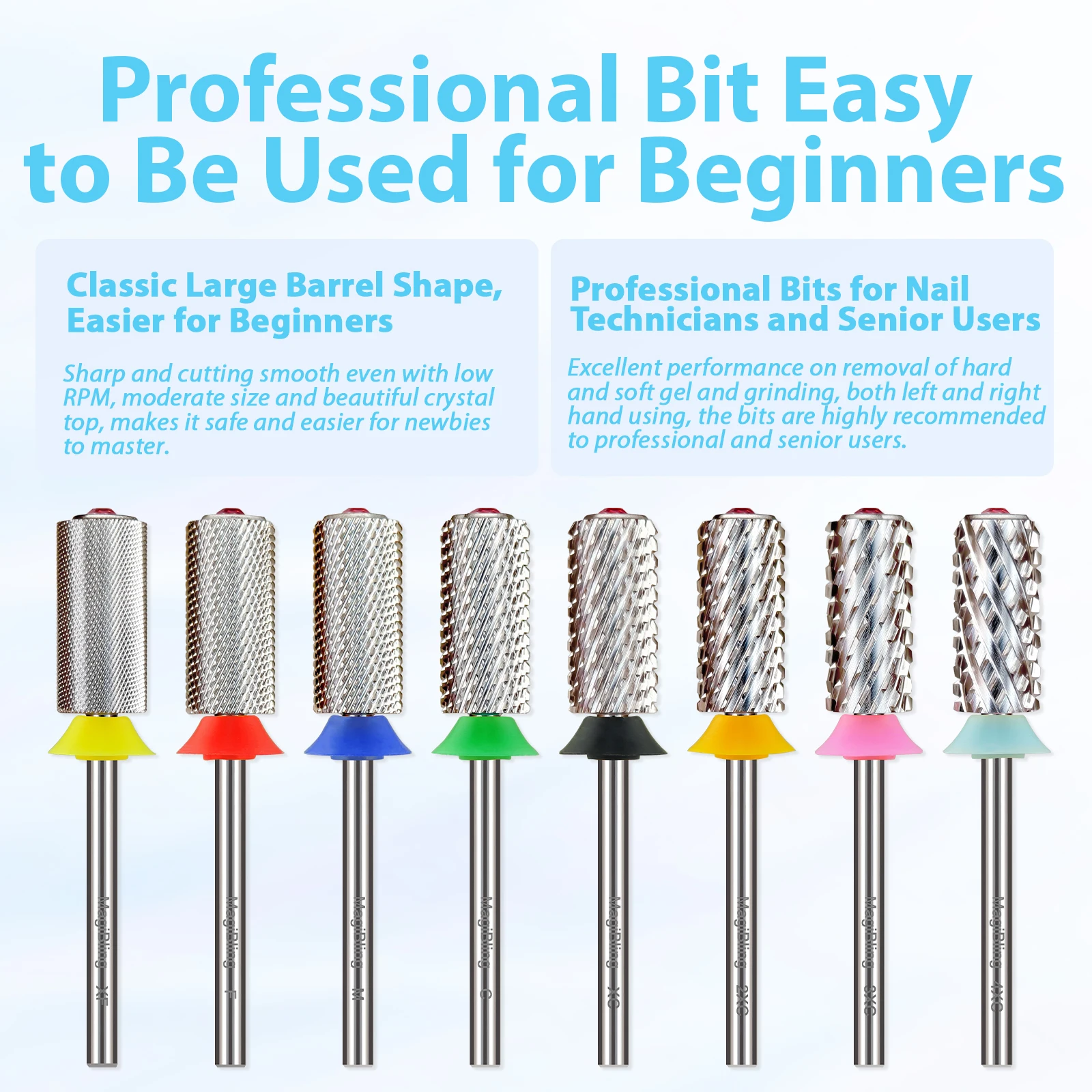 MagiBling Pink Diamond Top Hartmetall-Nagelbohrer mit großem Fass, links und rechts erhältlich, weicher Gel-Polierentferner, 3/32 Zoll