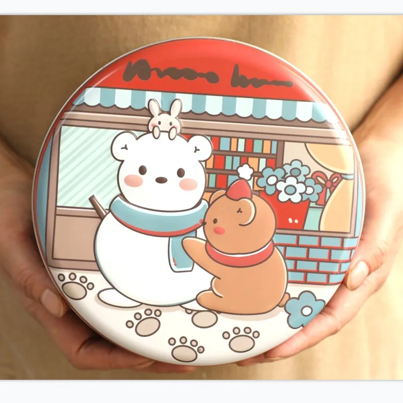 New Christmas Bear Biscuit Dessert Tin Storage Box Cute Rabbite Large Round Metal Case Containers Cookie Baking Packaging Box