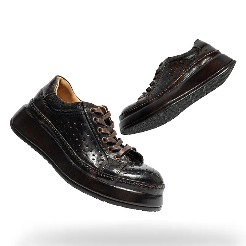 Horse Hip Leather Handmade Shoes Men's Summer Sports Casual Shoes Retro Washed Horsehide Breathable Comfortable Horse Skin Shoes