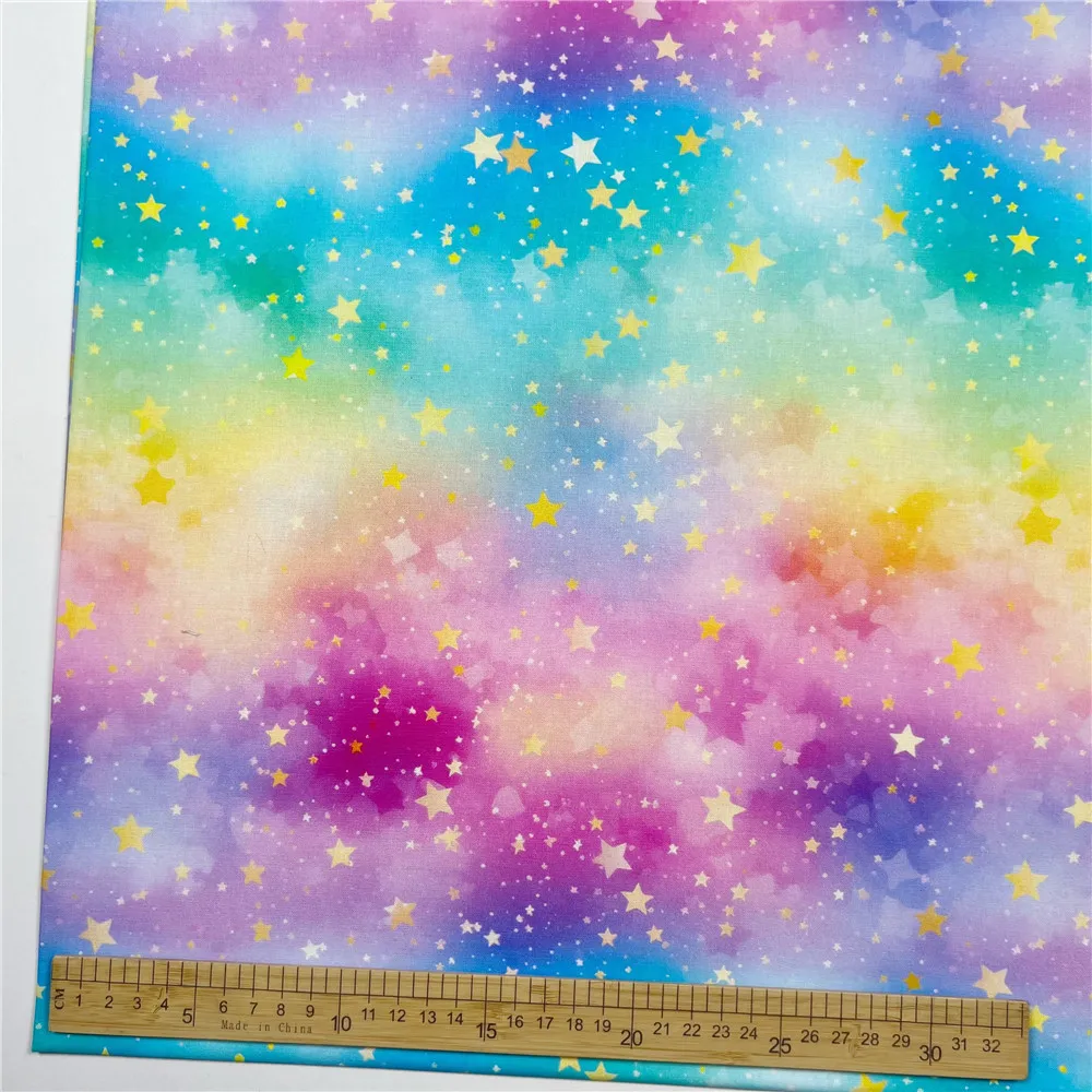 Star Rainbow Cotton Fabric for Tissue Sewing Quilting Bear Fabric Needlework Material DIY Handmade Craft