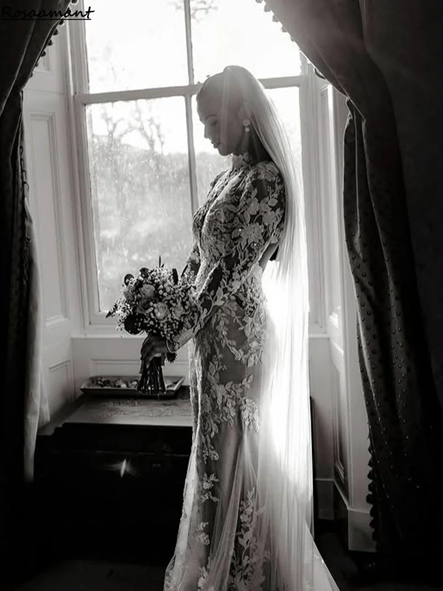 

Lace Appliques Wedding Dress Long Sleeve Vestidos De Novia 2025 High Neck Bride Wedding Gown Customized Plus Size