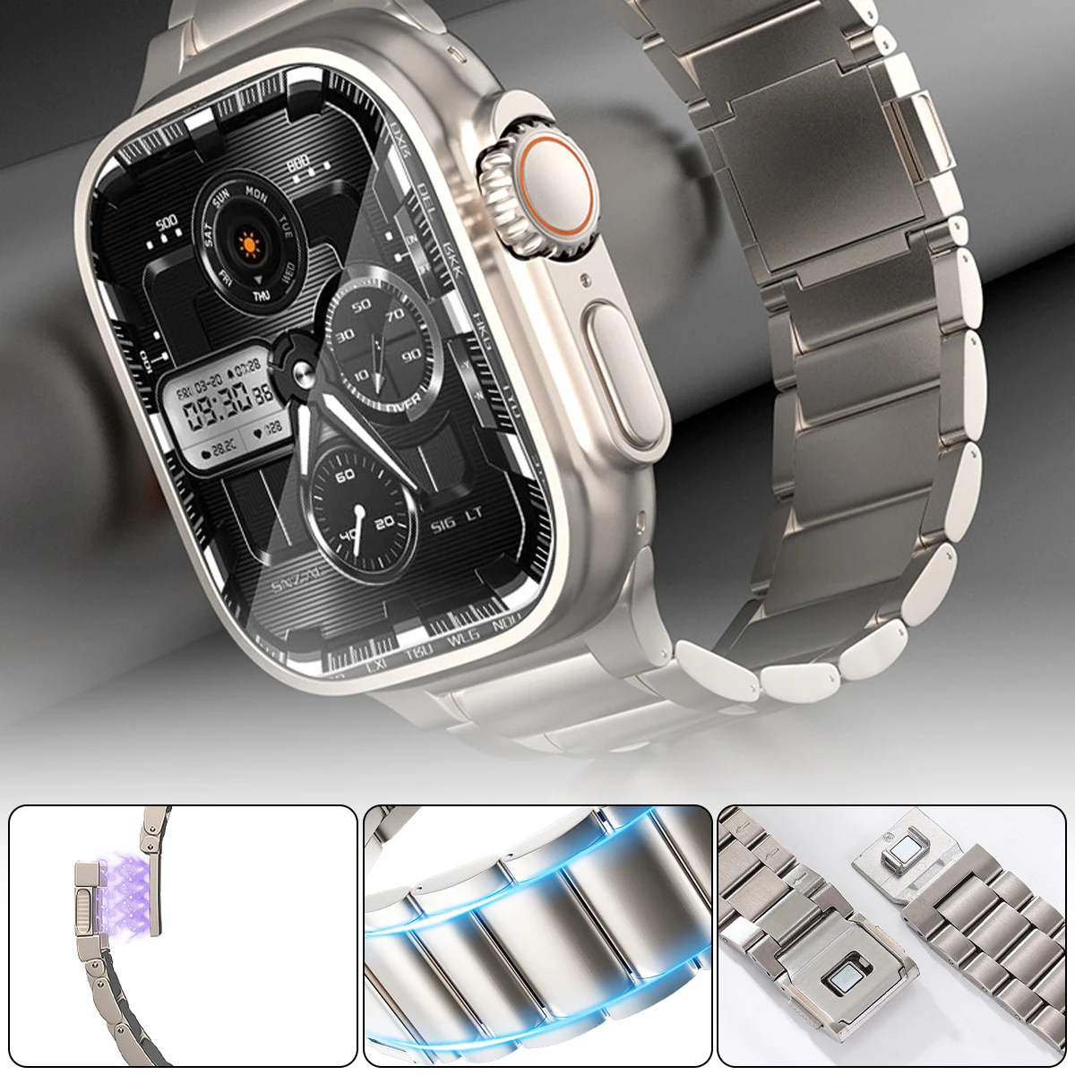 Magnetic Strap For Apple Watch Ultra2 49mm Stainless Steel Bracelet For iWatch 9 8 7 45mm 6 5 4 SE 44mm 42mm Titanium Color Band