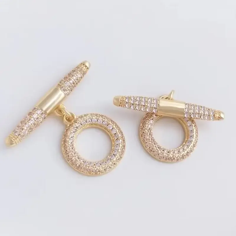 

14K Genuine Gold Micro Inlaid with Zircon OT Buckle, High-end Circular Buckle, DIY Pearl Necklace Accessory Connection Buckle