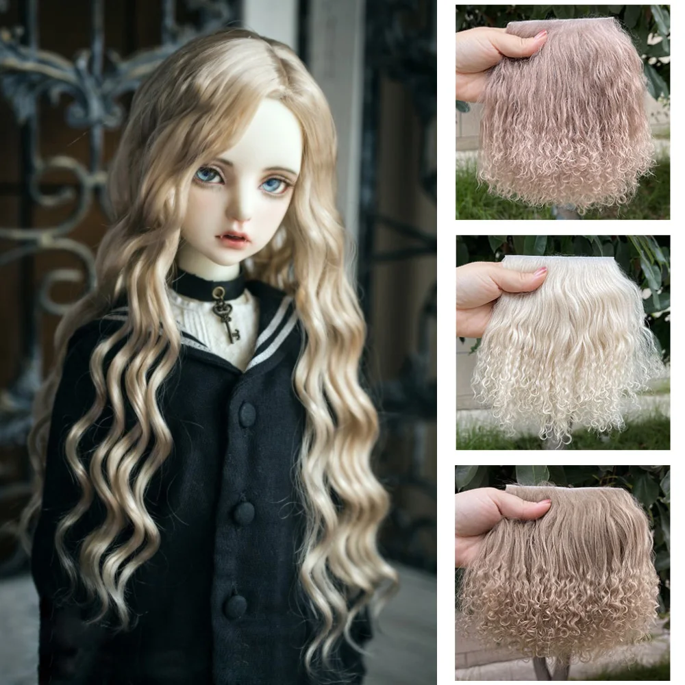 Extensiones de pelo rizado de lana de piel de oveja para muñecas BJD SD Blyth, accesorios para el cabello, tela de piel de Mongolia para juguetes,