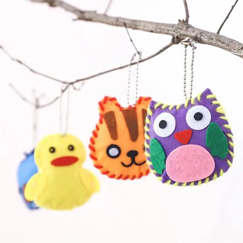 5Pcs Non-woven Fabric Animal Pink Bag Keychain DIY Handmade Toys Children Kids Birthday Party Ornaments Arts Crafts Kits Gifts