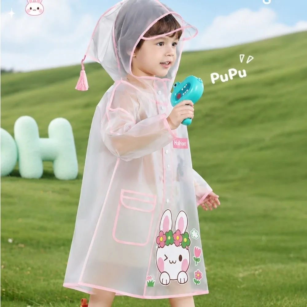 Cute EVA Kid Raincoat Waterproof Dinosaur Rain Coat Jacket Hooded Style Transparent Student Rainwear Outdoor Use
