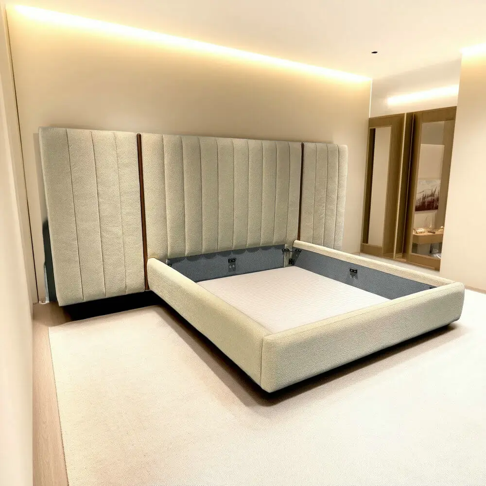 dh-New Arrival Comfortable Big Bedhead Bedroom Furniture Interior Design Home Decor Hotel Bedroom Apartment Loft Fabric Bed%