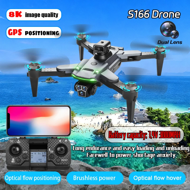 

S166 PRO GPS Drone Professional 8K HD Dual Camera GPS positioning Obstacle Avoidance Brushless Motor WIFI RC Quadcopter Boy Toys