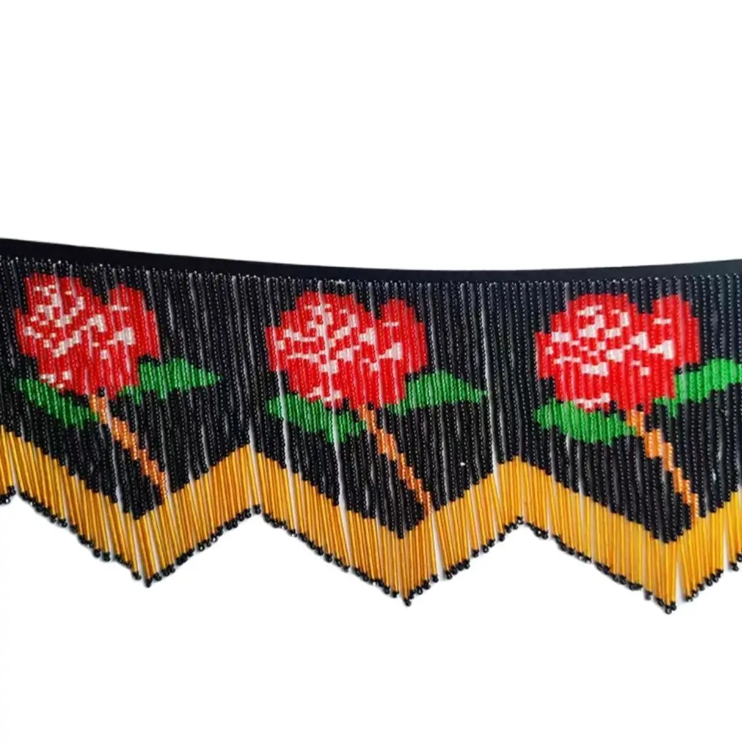 15cm Wide Rose Pattern Beaded Fringe, Black Red Rose, White Red Rose, Lampshade Curtain Table Runner Bead Fringe