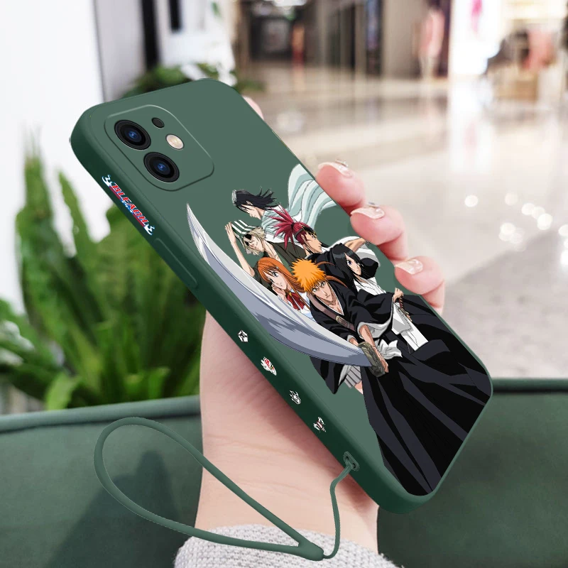 Anime Bleach Kurosaki Phone Case For iPhone 15 14 13 12 11 Pro Max Mini X XR XS MAX SE20 8 7 6 6S Plus Silicone with Hand Strap