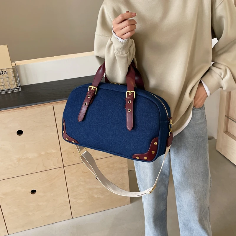 Denim bag for women with large capacity, 2024 new leisure crossbody travel luggage bag, high-end short distance travel bag