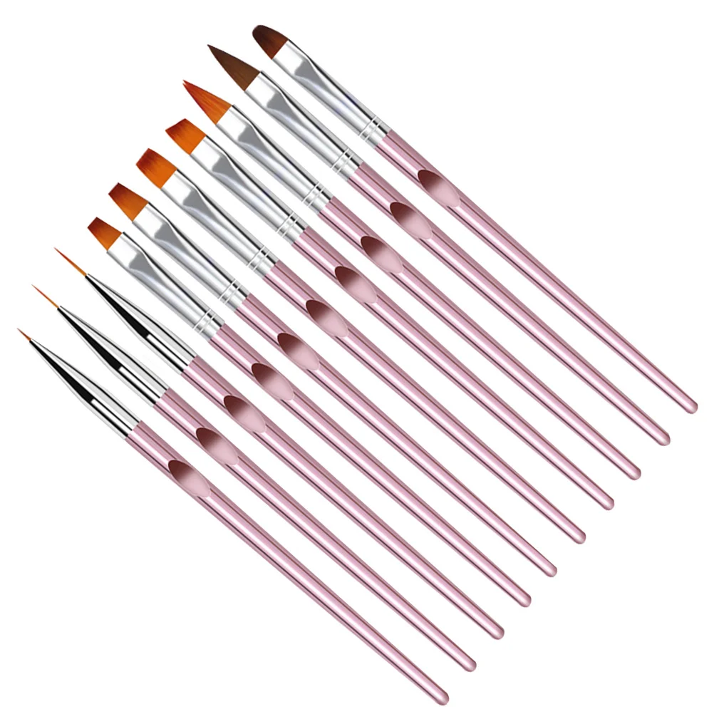10 pçs escova da arte do prego e caneta pontilhada conjunto de cristal leve alça longa portátil ferramentas pintura do prego para uso em salão de beleza em casa