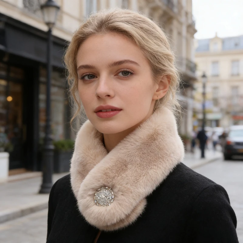 

Женский зимний шарф двусторонний с камнями, из искусственного кроличьего меха, теплый, толстый, в корейском стиле, универсальный, для защиты шеи