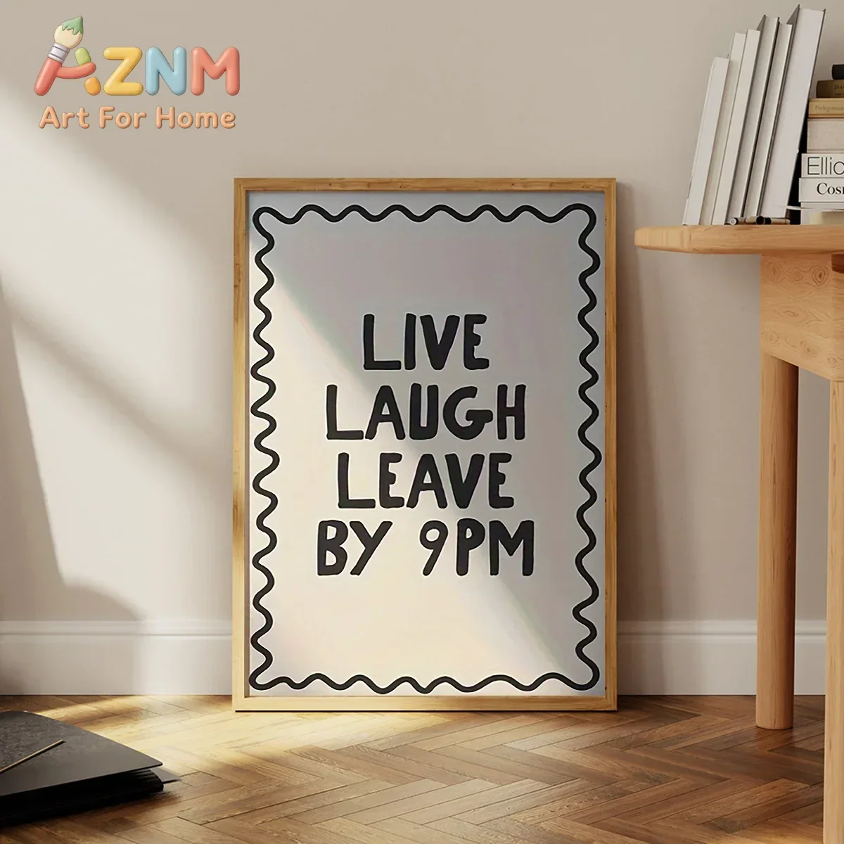 AZNM Live Laugh Leave By 9PM Canvas Wall Art Funny Wavy Border Quote Print Poster Humorous Living Room Decor