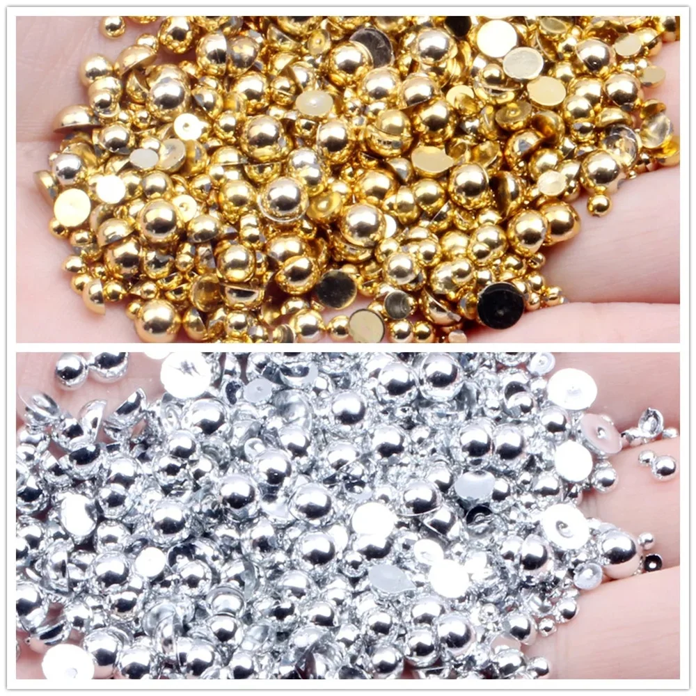 3mm-12mm Gold Plated/Silver Plated Half Round Flat Bottom ABS Imitation Pearl Net Red Nail Art Pearl DIY Handmade Jewelry