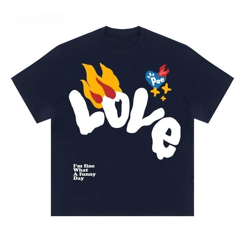 

Love Graphic Print Autumn Pure Cotton Unisex T-shirt Short Sleeve Street Fashion Trend Clothing Kpop Y2k Harajuku Vintage