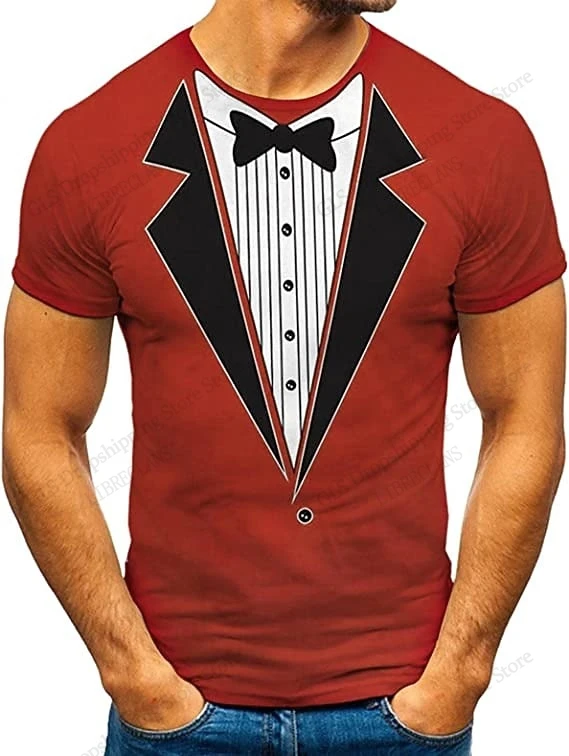 Vintage Bow Tie Tuxedo Two Fake Suit 3D Print T-shirt Men Women Fashion Hip Hop Short Sleeve Tops Tees Mens Clothing tee shirt