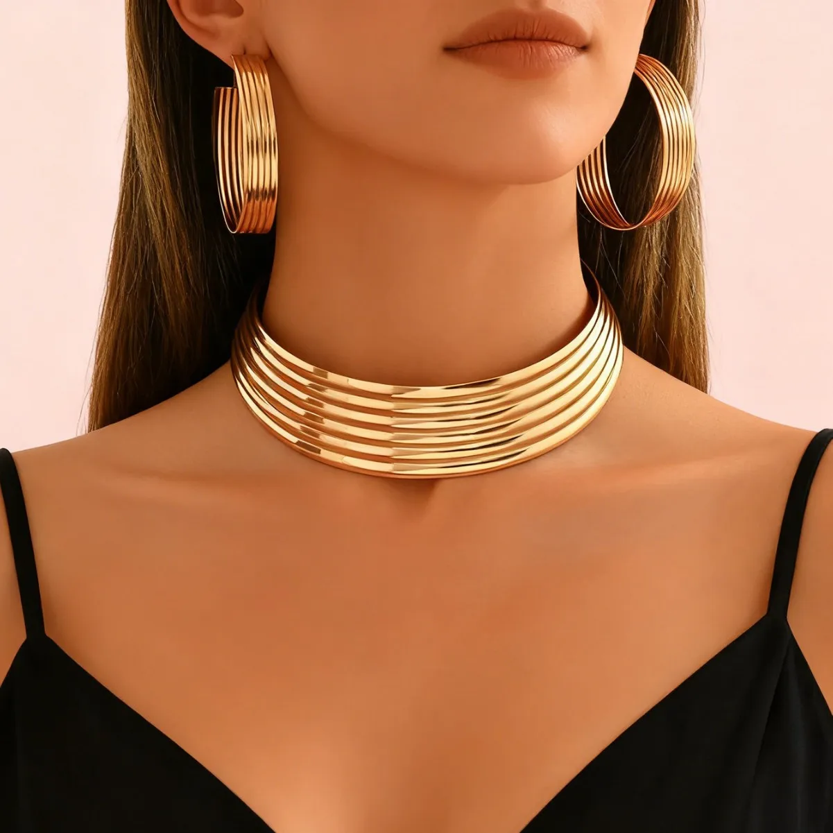 Metal round ring multi-layer earrings, collars, European and American niche style, advanced technology, fashion