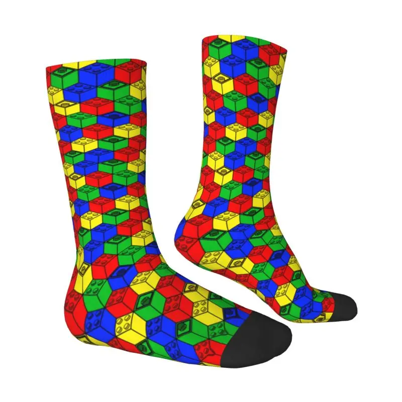 Custom Fashion Multi Color Building Blocks Patern Socks Women Men Warm 3D Printing Sports Football Socks