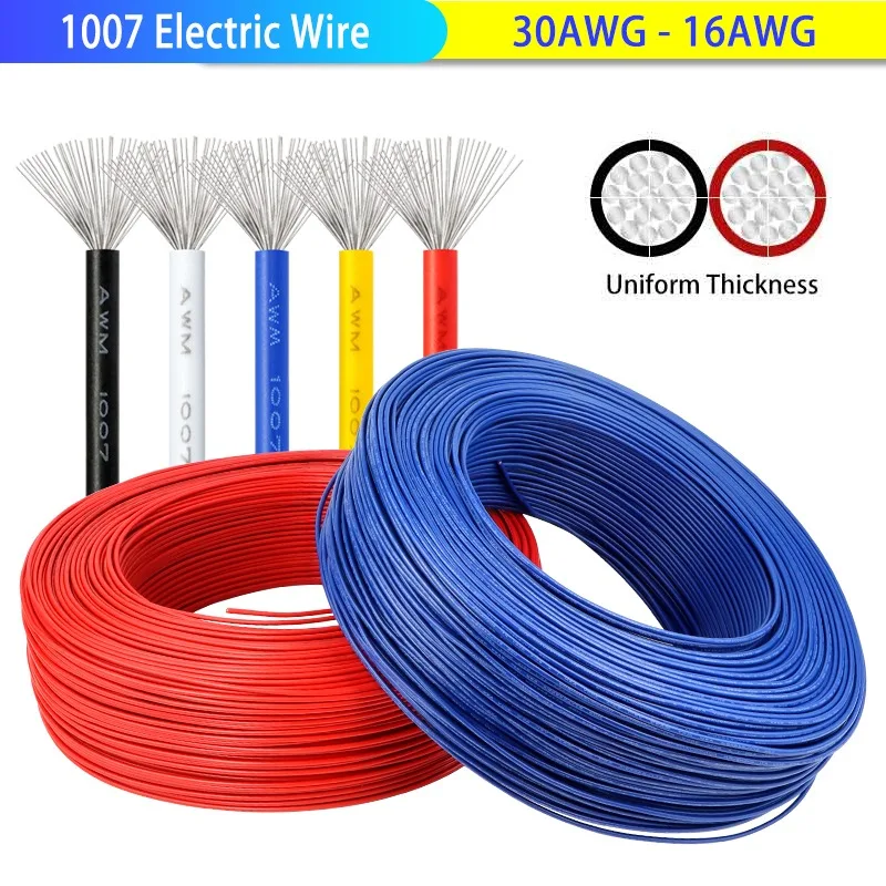 1007 Electric Wire Multi-Stranded 30 28 26 24 22 20 18 16 AWG DIY LED Light Line PVC Insulated Tinned Plated Copper Cable