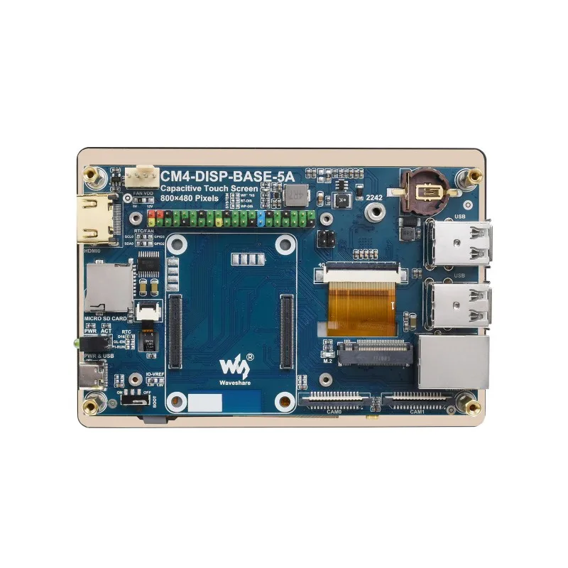 Waveshare CM4-DISP-BASE-5A,5′′ Touchscreen-Erweiterung für Raspberry Pi CM4, PoE-Header, Gigabit Ethernet, 4K-Ausgang