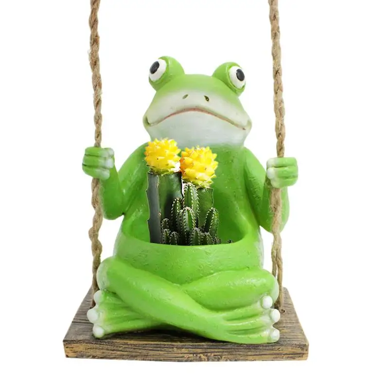 Frog Succulent Pots Resin Frog Statue Planter Animal Planters for Succulent Frog Swing Planter Arrangement for Patio Corridor