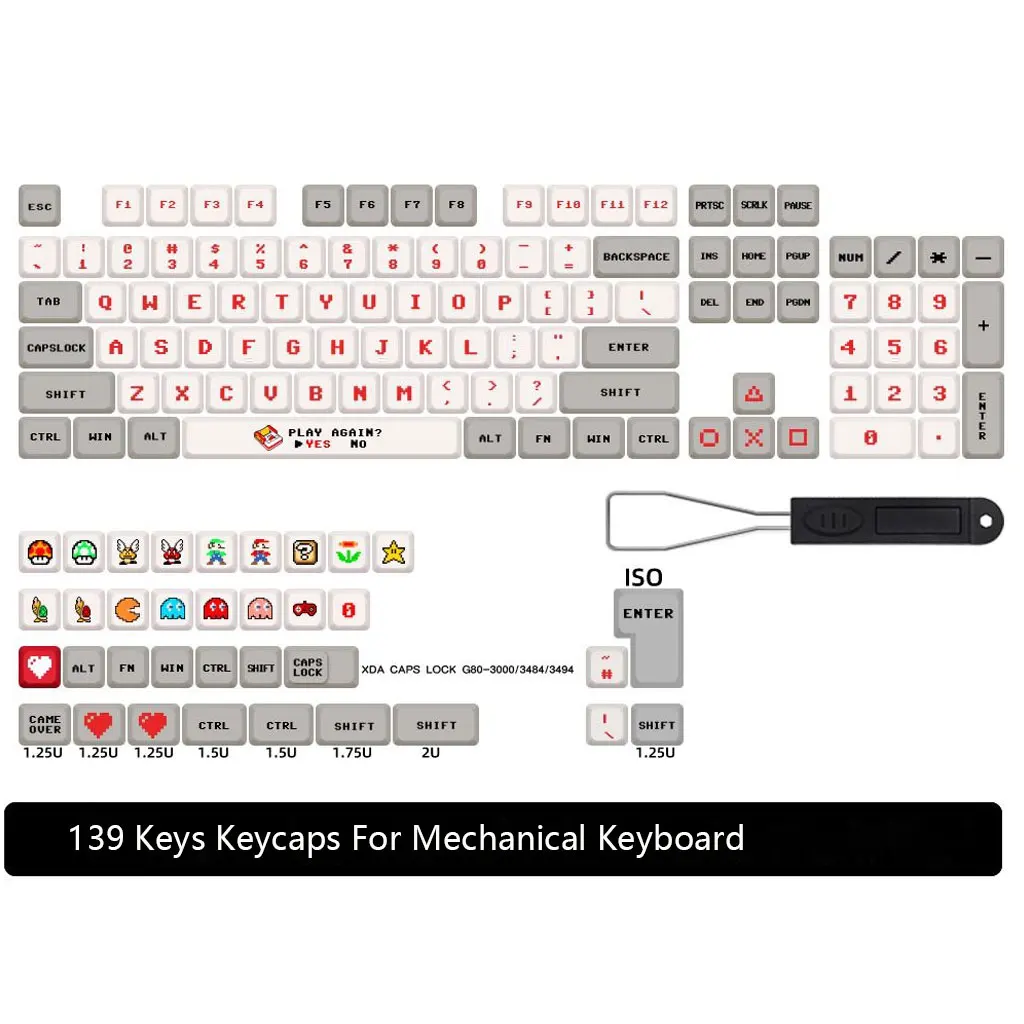 Imagem -06 - Teclas Pixel Tema Keycaps Xad Altura Pbt Sublimação Térmica Faça Você Mesmo para 61 64 68 82 84 87 96 98 100 104 Teclas Teclado Mecânico 139