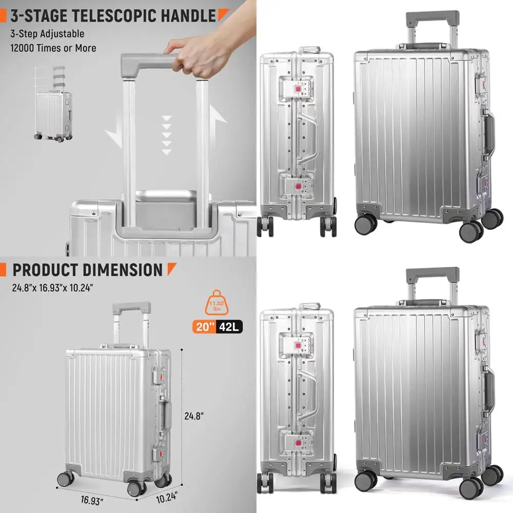 

Алюминиевый чемодан для ручной клади 20, одобренный авиакомпанией, сверхмощный, без молнии, замок TSA, серебристый