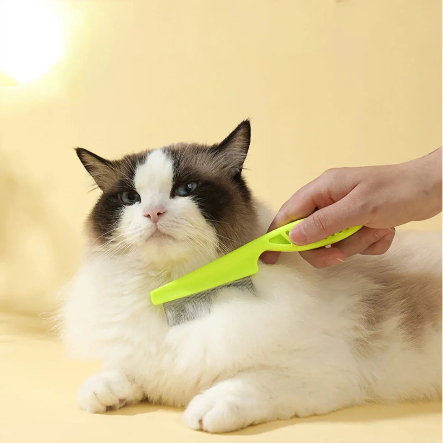 Highly Effective Top-Notch Premium Stainless Steel Dense Toothed Cats Grooming Comb - Anti-Flea Treatment Tool, Massage Aid, Flo