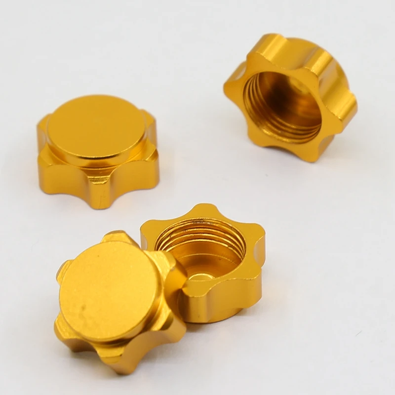 4Pcs Aluminum Wheel Hub Cover Anti-Dust Cover 17mm Hex Nut for 1/8 RC Car,Gold