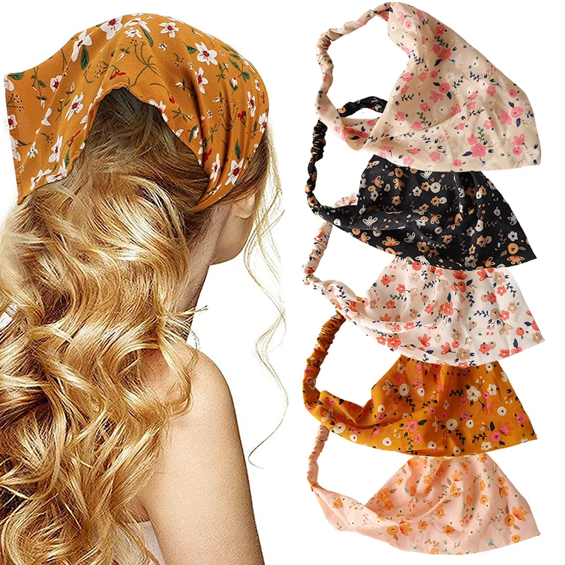 Bohemia Bandana For Women Elastic Hair Bands Triangle Headscarf Floral Print Head Wrap Scarf Hair Accessories Headwear