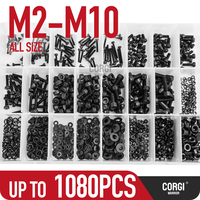 1080 M2 M2.5 M3 M4 M5 M6 M8 M10 Black 12.9 Hex Socket Head Cap Screws Assortment Kit Carbon Steel Screw Nuts Tool Box DIN912