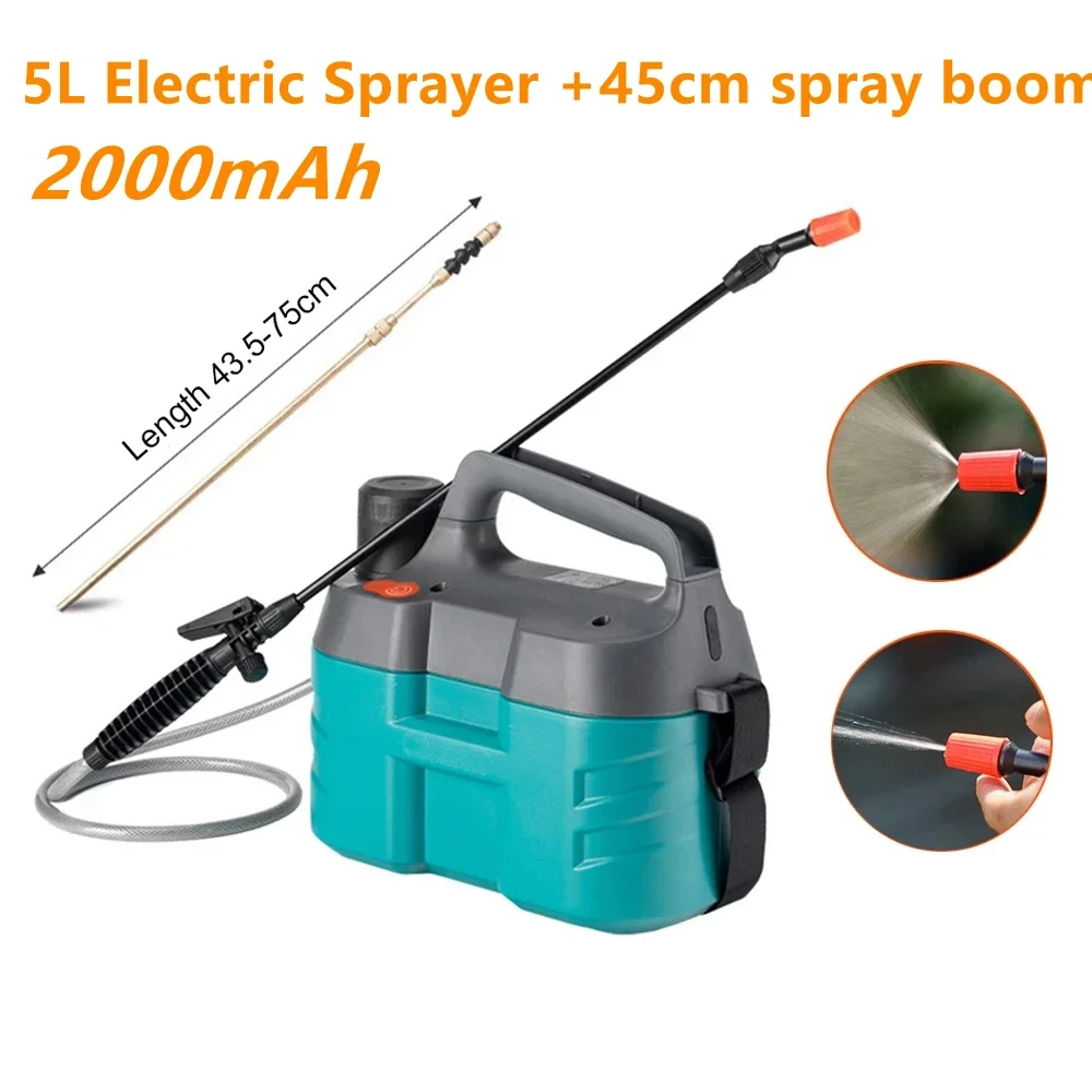 5L 2000mAh Plant Sprayer Practical Flow Adjustable Electric Sprayer Working Rechargeable Metal Electric Sprinkler for Garden