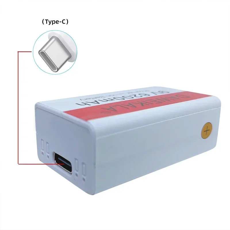 بطارية 9 فولت 6200 مللي أمبير بطارية ليثيوم أيون قابلة للشحن بطارية من النوع C 9 فولت USB ليثيوم للعبة الميكروفون المتعدد + كابل شحن USB #4