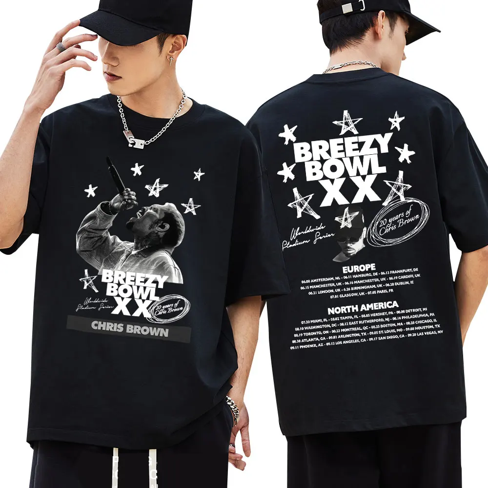 تي شيرت مغني الراب الشهير كريس براون تي شيرت بريزي باول XX جولة الهيب هوب Harajuku التي شيرت الرجال النساء فضفاض القطن الجدة تي شيرت الشارع الشهير