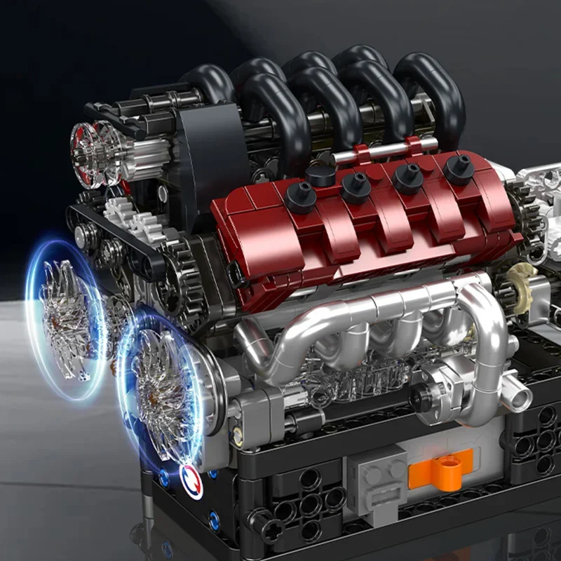 Mould King 10227 Technisches Automotorspielzeug Der motorisierte V8-Motor + Getriebe-Baustein-Ziegel-Set für Kinder, Weihnachtsgeschenk