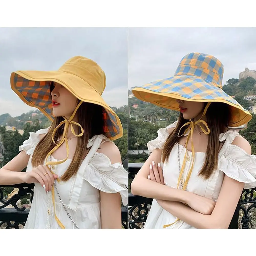 

Portable Double-sided Fisherman Hat Foldable UV Protection Summer Wide Brim Sunhat Elegance Korean Style Camping Cap Travel