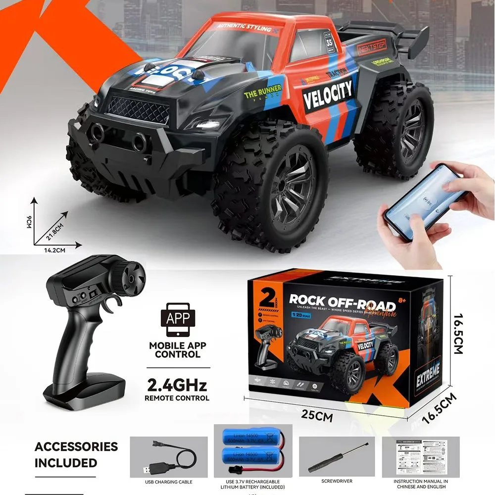 

Радиоуправляемый пикап-монстр-трак 1:20, высокоскоростная внедорожная машинка на пульте управления для детей, мальчиков и девочек, уличная игрушка, подарок