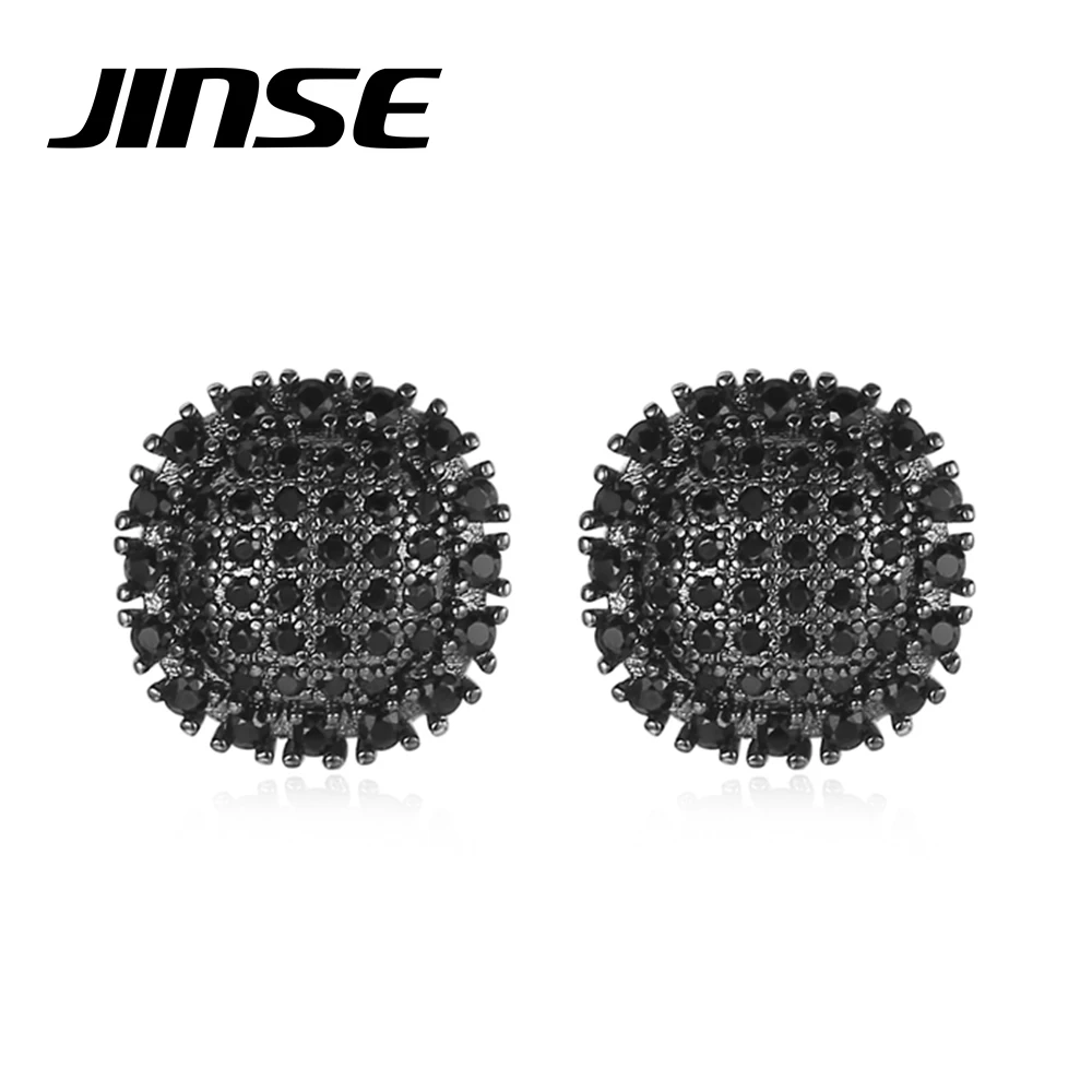 JINSE Hip Hop Stud Earrings for Women Luxury Men Gold Color Punk Iced Out Zircon Vintage Piercing Retro Fashion Jewelry Gifts