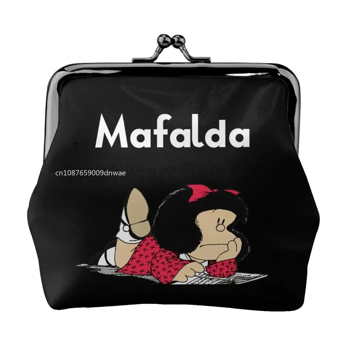 

Funny Mafalda Print Leather Coin Purse Small Kiss-Lock Change Pouch Clasp Closure Buckle Wallet for Women Girls Gifts