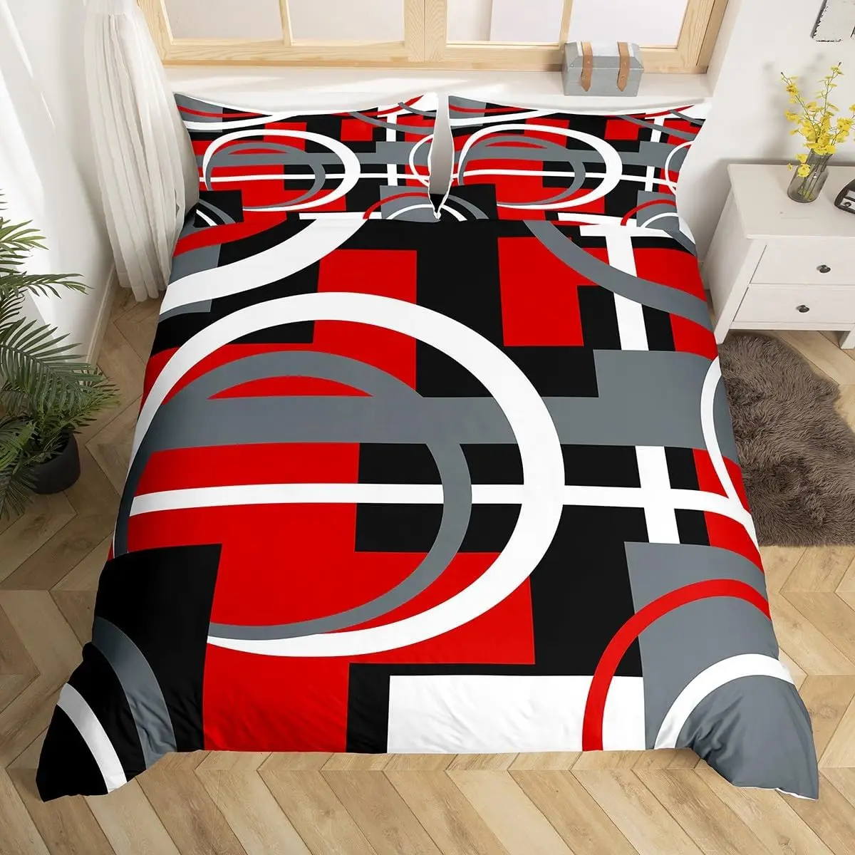 Modern Circles Swirls Duvet Cover Twin Queen Geometric Spiral Square Bedding Set Chic Graphic Texture Artwork Comforter Cover