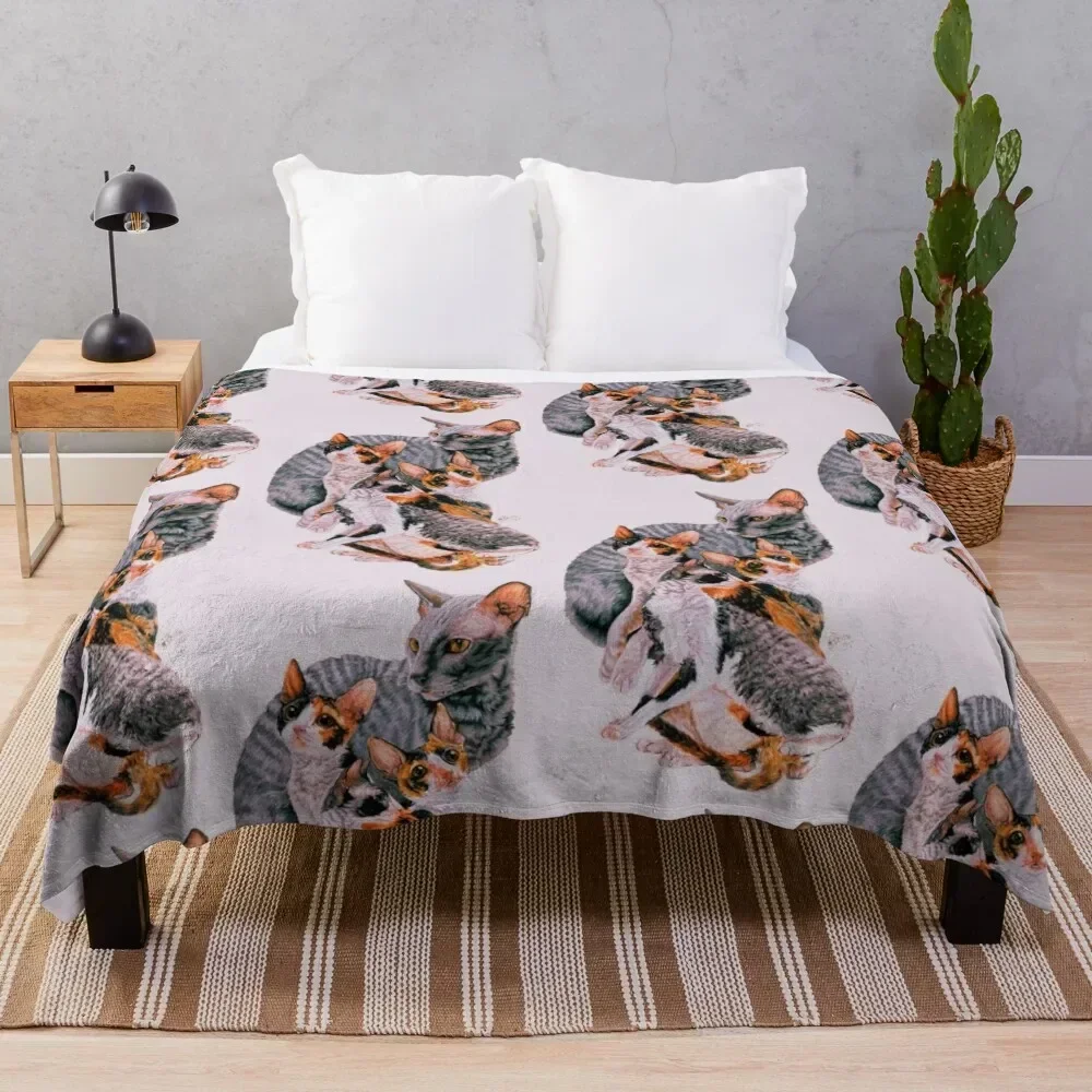 Cornish Rex Assortment Throw Blanket Wrinkle Resistant Lightweight Blanket