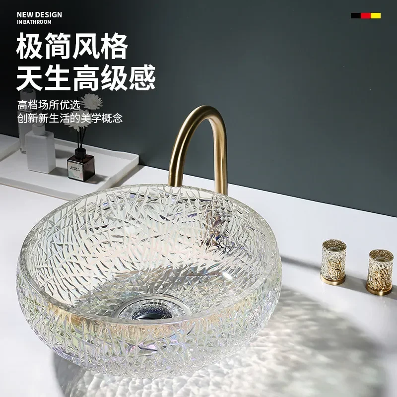 Innovative, stylish, minimalist crystal washbasin, glass washbasin, small size, countertop basin, round