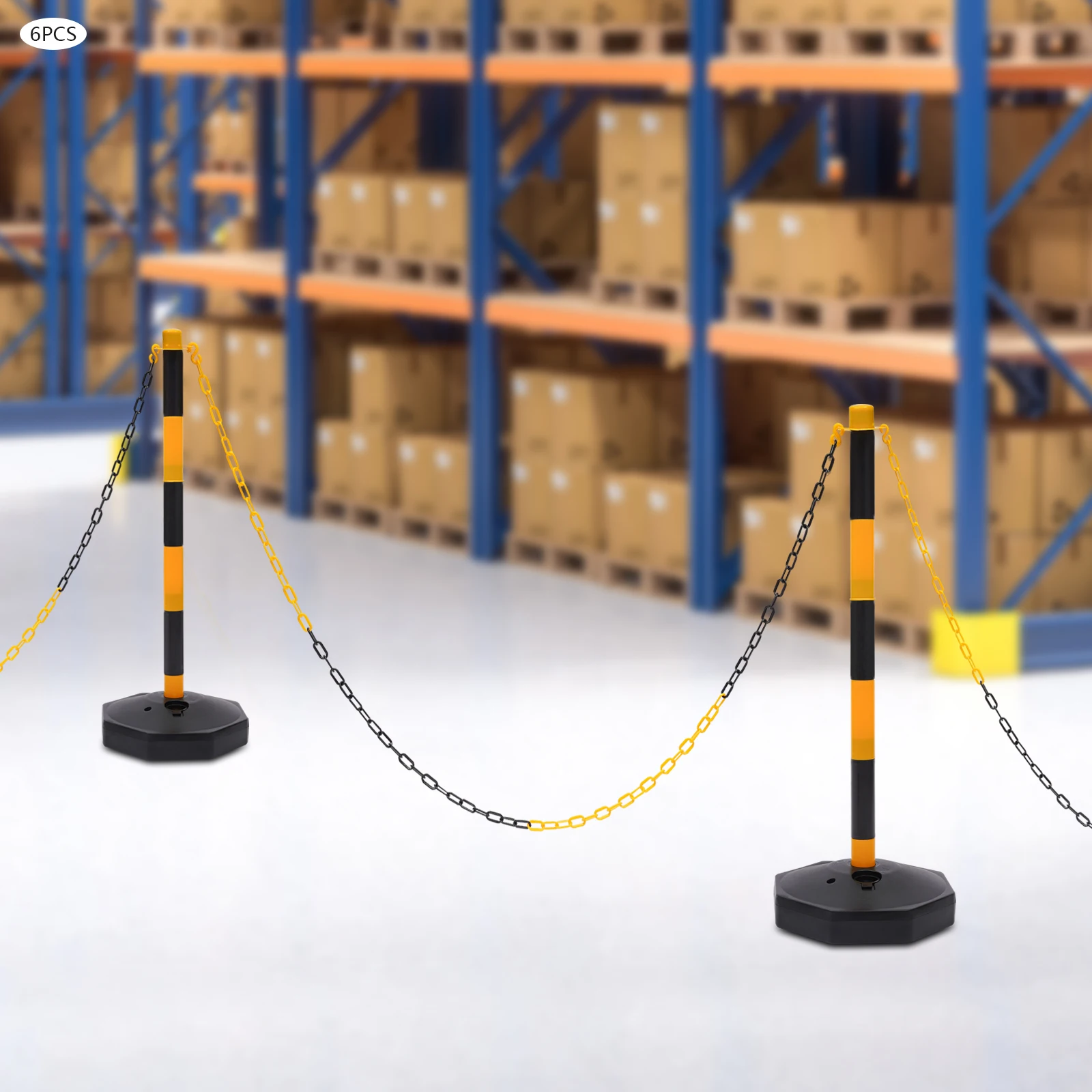 6 عبوات من مخاريط المرور القابلة للتعديل مع قاعدة قابلة للتعبئة، حاجز أمان البناء، عمود ركن السيارة مع سلاسل