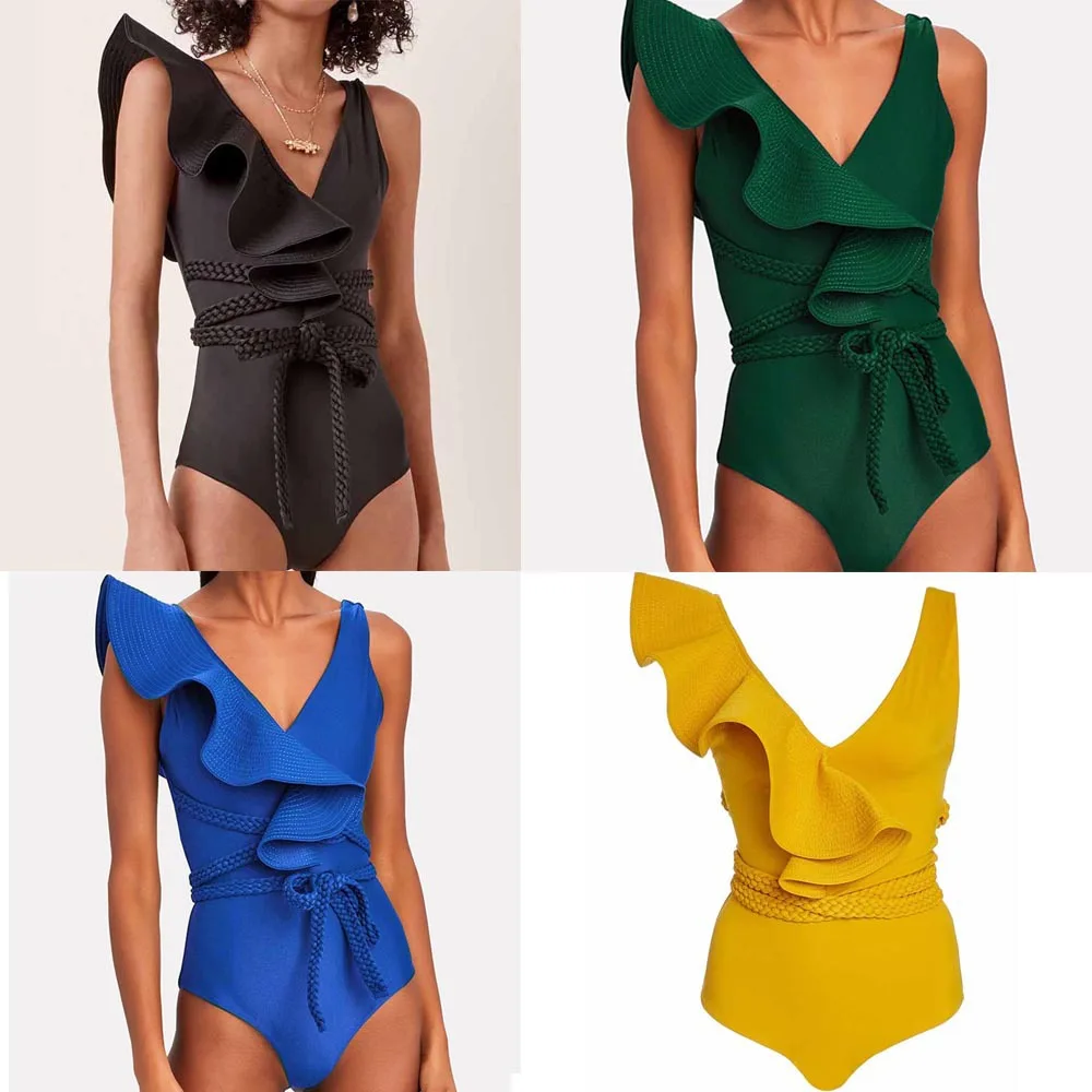 

2023 New Line Peplum Tight Strap Braided One-piece Swimsuit Female Backless Sexy Swimsuit