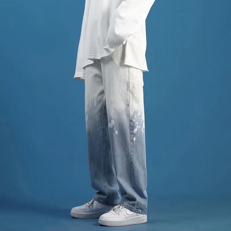 Harajuku Gradient Baggy Jeans Men Wide Leg Denim Oversize Pants Streetwear Fashion Trouser Y2k Clothes