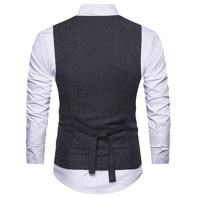 #4817 Office Vests Men Double Breasted Vintage Business Men\'s Vest Regular Fit Office Vests Pockets Dress Vests For Men V-neck