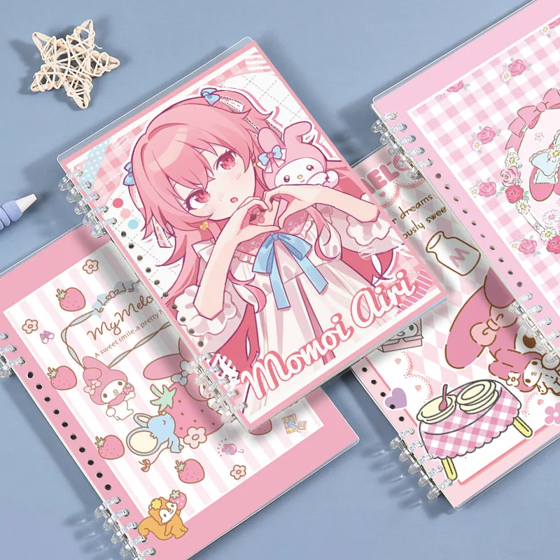 

New Kuromi Melody Loose-Leaf book Cartoon Anime Notebook Student A5 Horizontal Line Square Grid Handbook Diary Gift